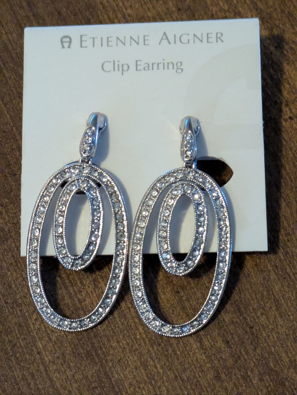 Etienne Aigner Silver Tone Gem Clip Earrings